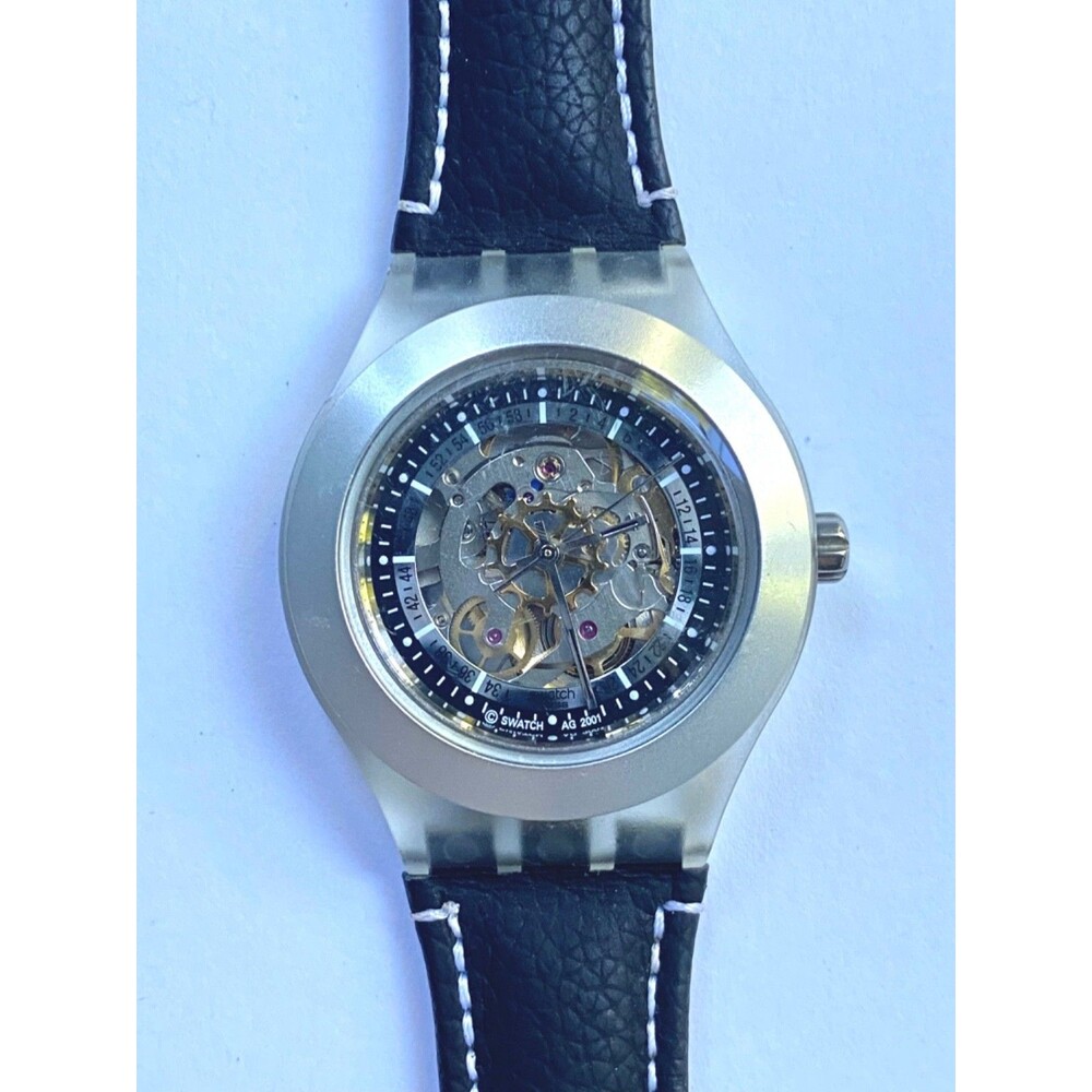Swatch Irony Diaphane Skeleton Men’s Watch SVDK 1000 Quartz Leather Automatic